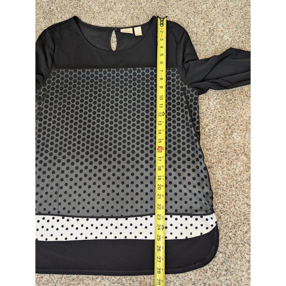 Chico's Blouse Black Chiffon Overlay White w Polka Dots Lining Size 1 Medium - Picture 6 of 9